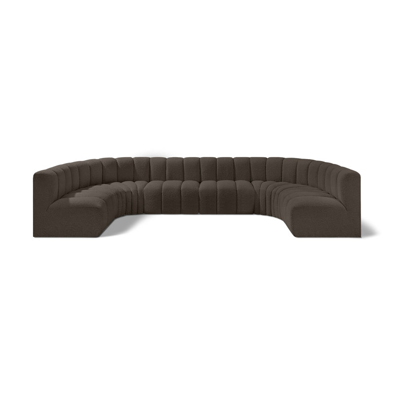 Kiriakos Upholstered Curved Sectional Reversible, Brown Boucle Fabric