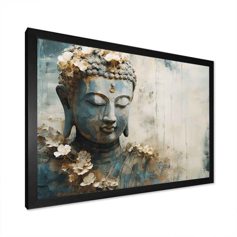 Statue de bouddhisme religieux - art mural bouddhisme, Cadre noir, H 34 po x l 44 po x P 1,5 po