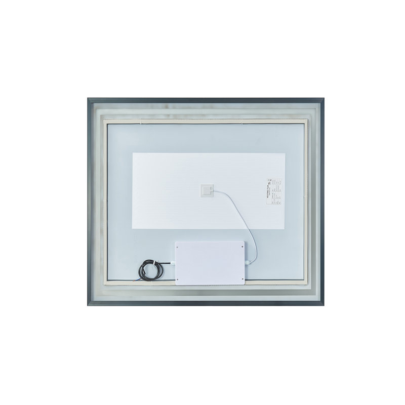 Metal Flat Wall Mirror, 32" H x 36" W , Brushed Gold
