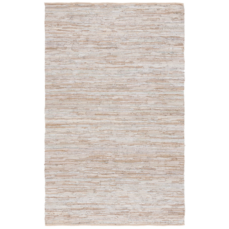 Borman Vintage Leather Hand Woven Leather/Cotton Solid Color Rug in Beige, Rectangle 5' x 8'
