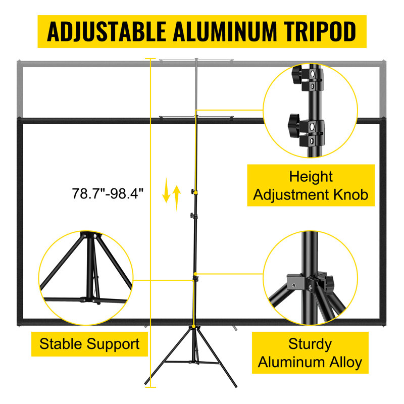 Écran de projecteur blanc à trépied portable, H 30 po x l 52 po
