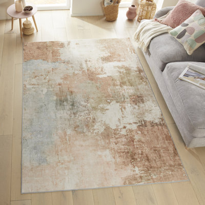 Abstract Peach Washable/Stain Guarded Area Rug 
