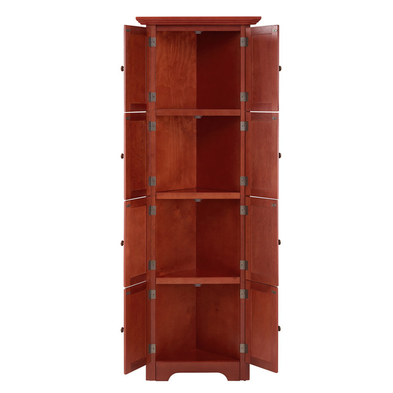 Garde-manger de coin rétro avec 8 portes et tablettes réglables, Argent argent, Cerisier