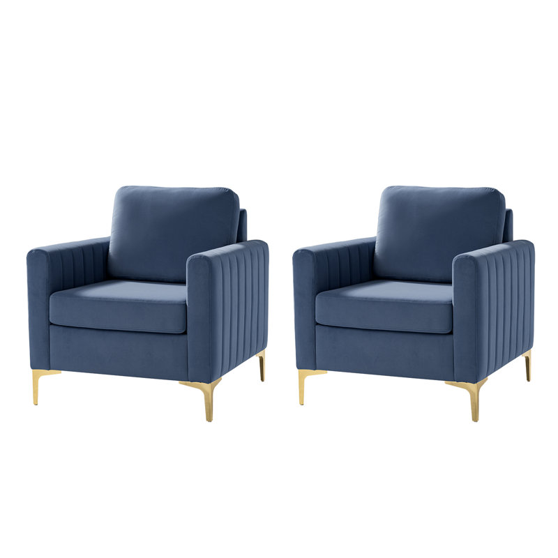 Fauteuil club en velours capitonné Gillette, Bleu ardoise
