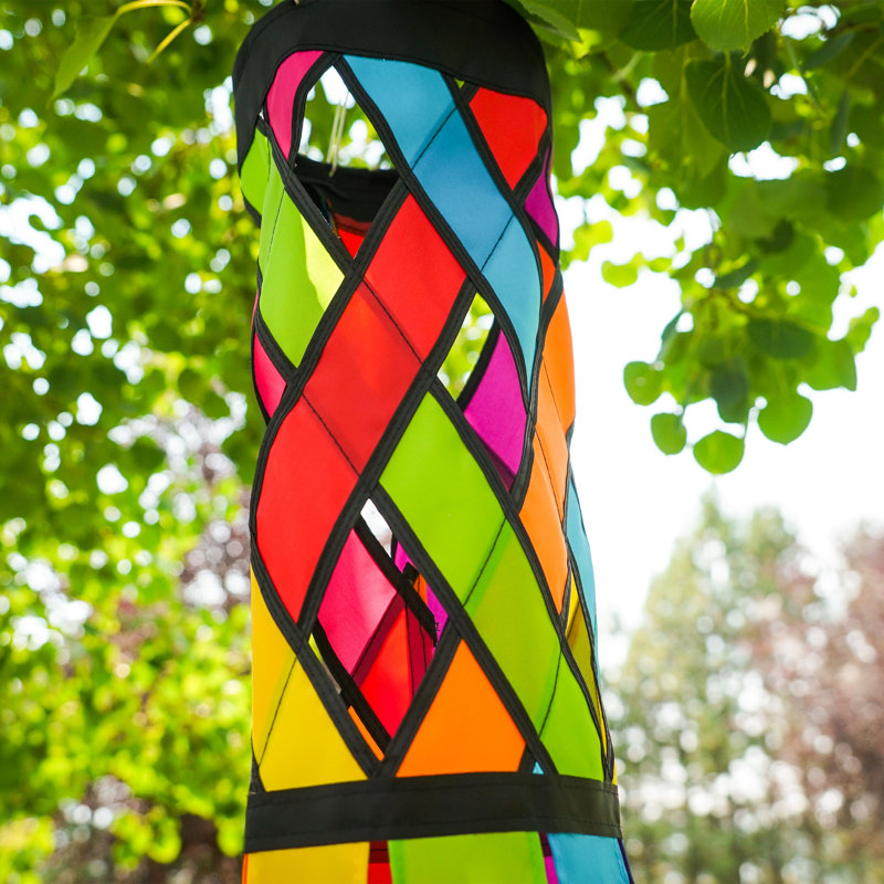 Manche à vent en diagonale, H 40 po x l 6 po, Jaune / bleu / rouge / vert