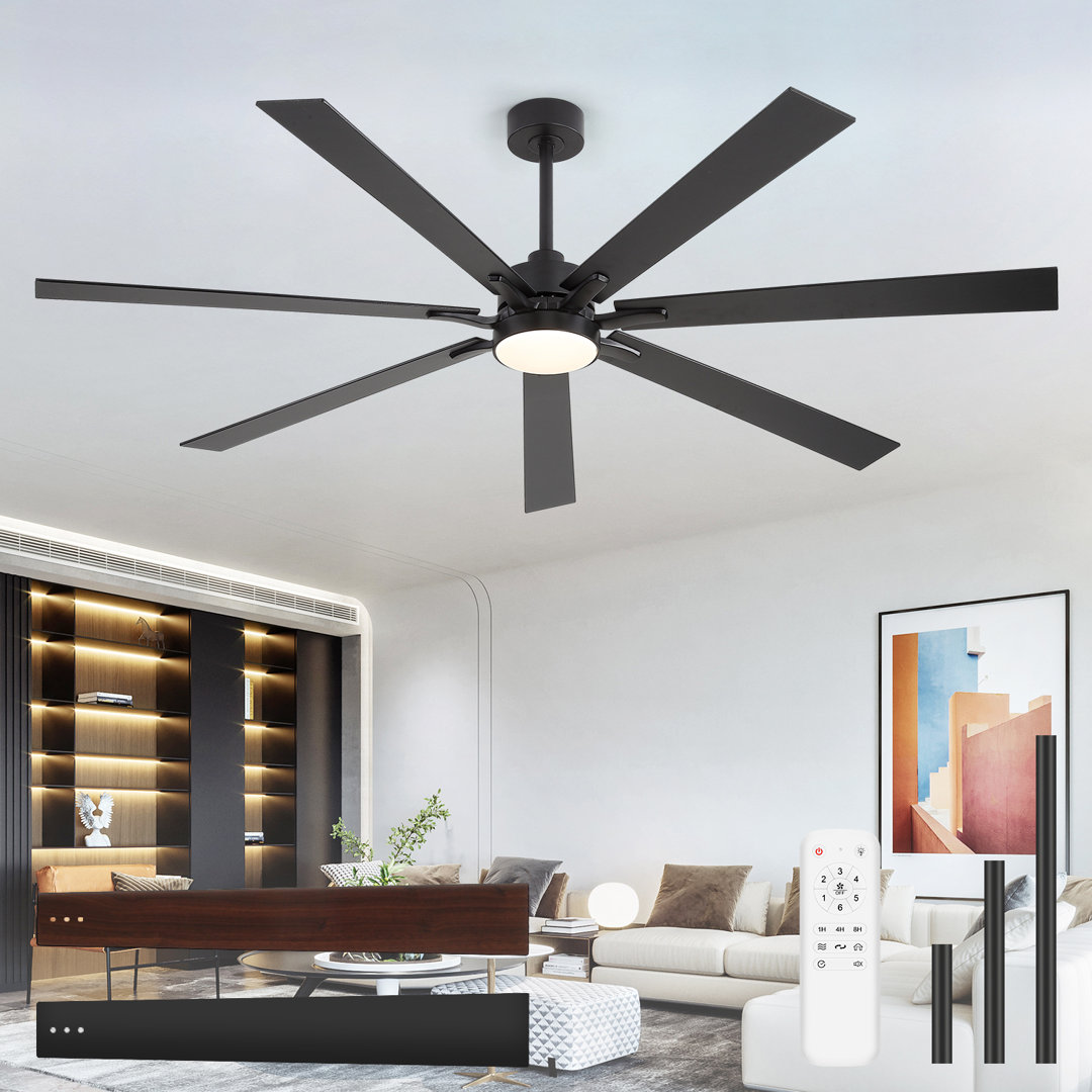 Veliz 65" Large Ceiling Fan with Light Kit and Remote Control, 6 Speeds DC Reversible Motor, 3 Color Lights, Timer, 8 Plywood Blades, 6''/20'' Downrods, for Indoor/Covered Outdoor Use Ivy Bronx Blade 
