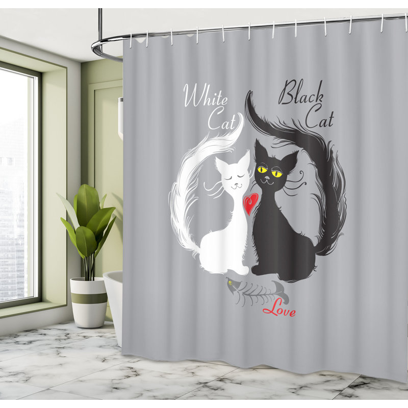 Ensemble de rideau de douche avec crochets et crochets pour chat, H 70 po x l 69 po