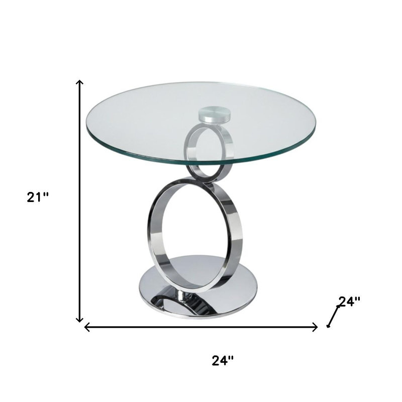 Table de bout ronde à piédestal en verre et métal 21 po