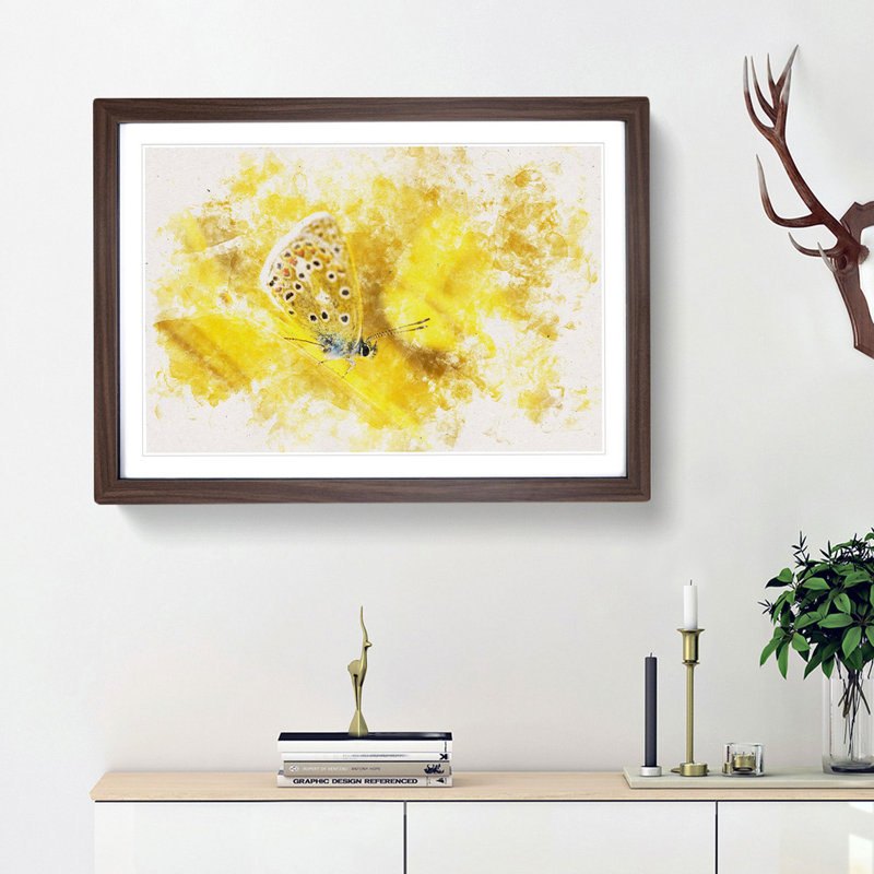 Yellow Butterfly Watercolour - Framed Print, Walnut, 62cm H x 87cm W x 2cm D