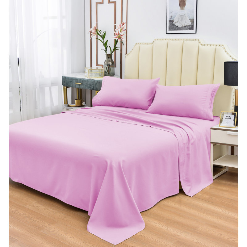  Ensemble de draps 1800 fils en rayonne de bambou, Grand, Rose