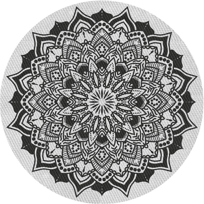 Tapis noir/gris tissé à la machine, Rond 6 pi