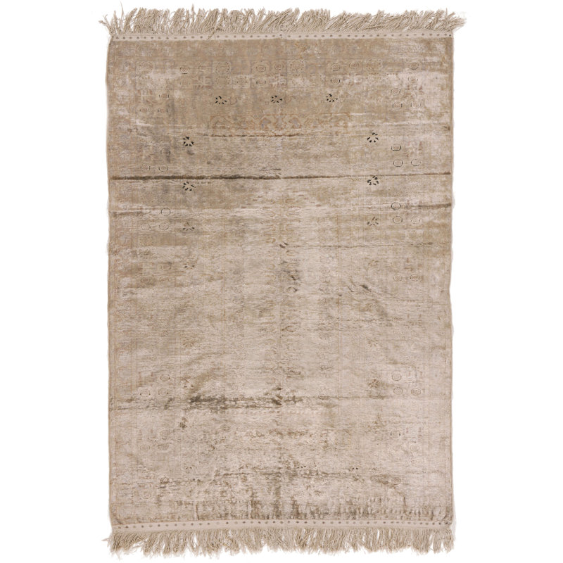 Tapis turc Kayseri en soie tissé à la main rétro taupe de style rétro vers 3 pi 11 po x 5 pi 7 po