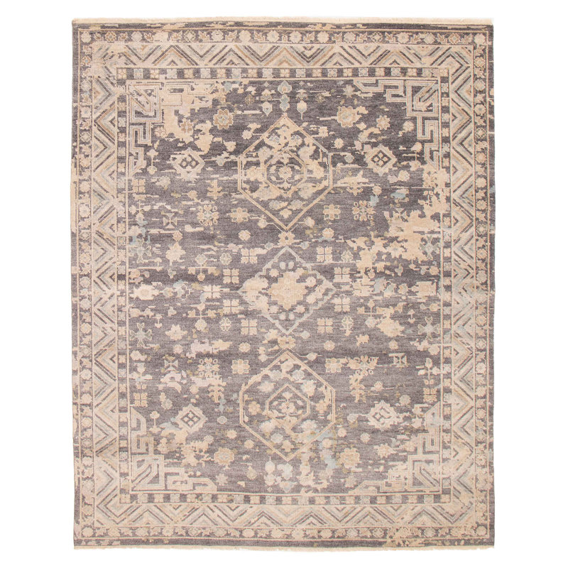 Tapis gris foncé en laine noué à la main 7 pi 10 po x 9 pi 9 po Jules Serapi