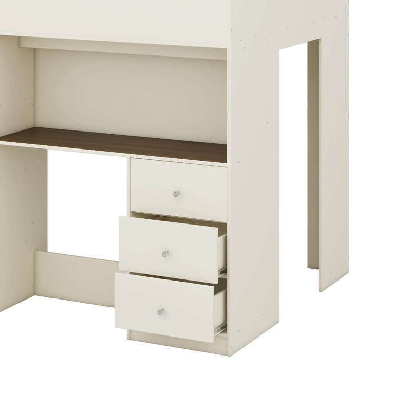 Wood Full Size Loft Bed With Built-In Wardrobe,Drawers, Storage Shelves And Desk, Beige