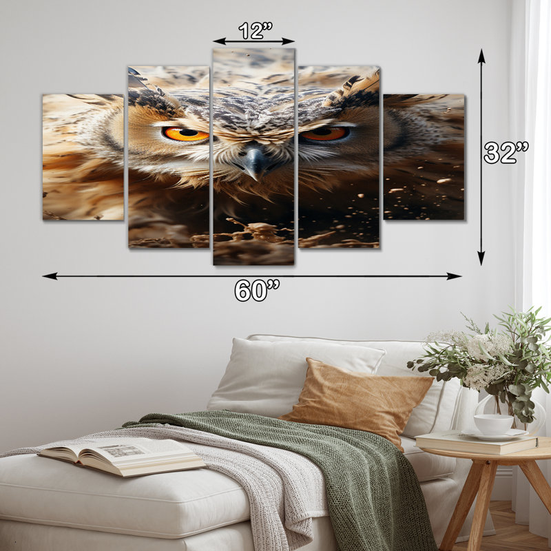 Stockseth - animaux, hibou, salon, art mural, 5 panneaux