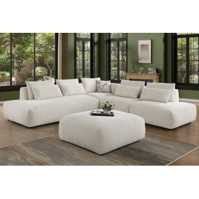 Modern Minimalist 119" Chenille Fabric Sectional With Movable Ottoman, Comfy Modular-Style Corner Sofa With Lumbar Pillows