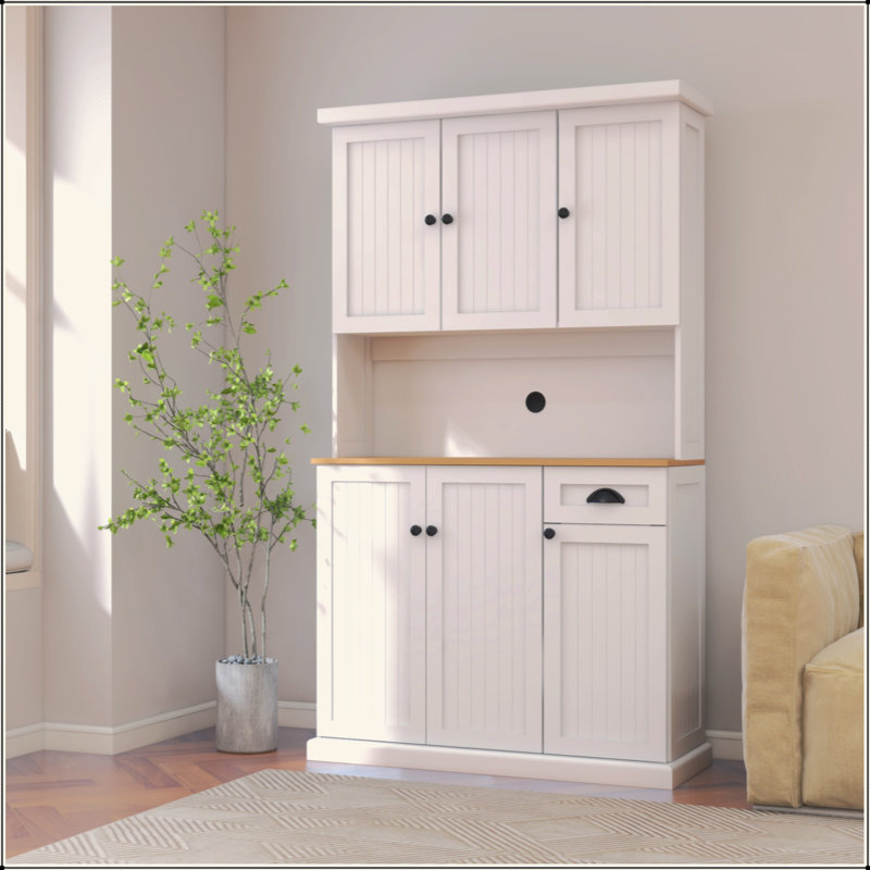Armoire de rangement pour garde-manger de 71 po avec comptoir de four à micro-ondes, huche autoportante avec tablettes réglables, 6 portes et 1 tiroir