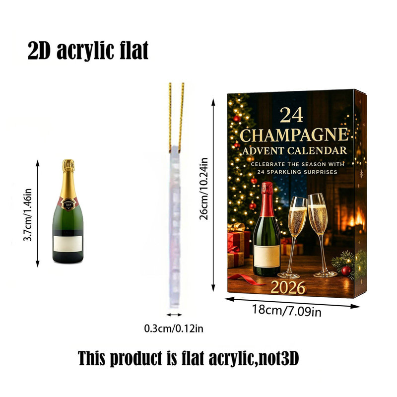Décoration de Noël, pendentif champagne 2D, calendrier de l'Avent, pendentif sapin de Noël, cadeau de Noël