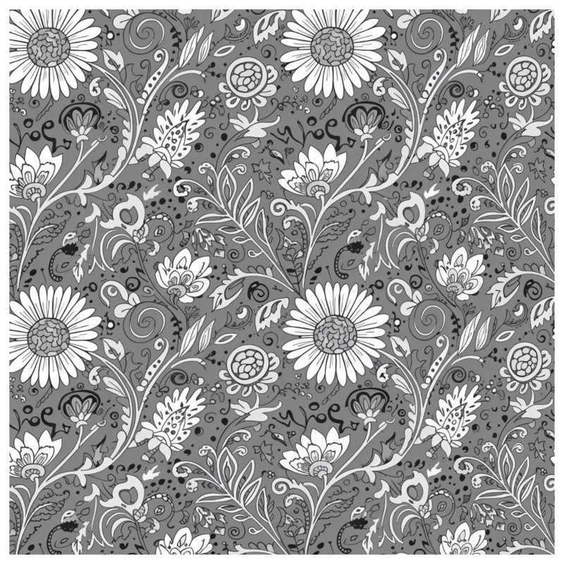 Couvre-lit matelassé à motif floral noir et blanc, Grand lit