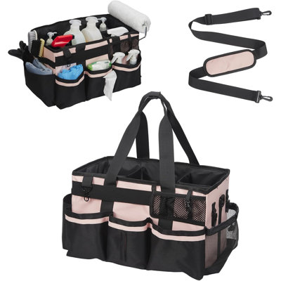 Large Wearable Cleaning Tool Bag, Waterproof Oxford Organizer with Adjustable Strap & Waist Belt, Tool Storage Bag, Removable Divider, Multipocket Tote for Home & Commercial Supplies Storage