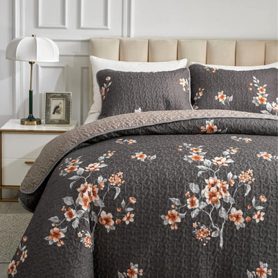 Ensemble de courtepointe 2 pièces pour lit simple réversible à motif floral réversible Housse de lit légère en microfibre pour courtepointe pour enfants 1 taie décorative
