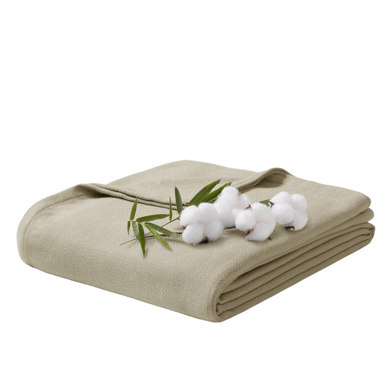 Couverture pour lit double / grand en rayonne de coton kaki, Double/Grand, Kaki