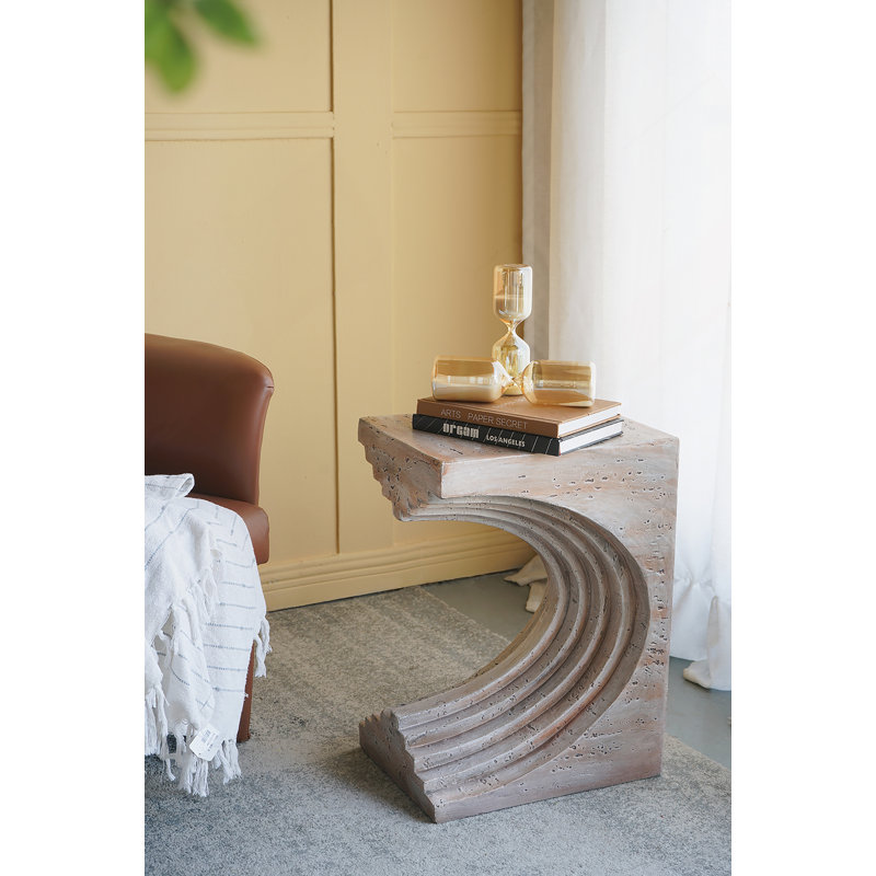 Table d'appoint arquée moderne avec finition faux travertin