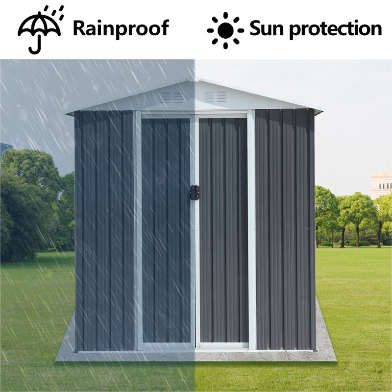 Gray Galvanized Steel and Aluminum Apex Roof Outdoor Storage Shed