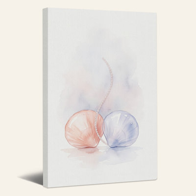 Aquarelle sur toile, coquillages roses et bleus