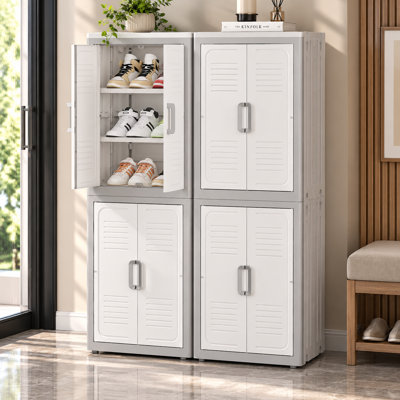 Meuble à chaussures pliable sans montage avec roulettes, étagères réglables à 3 niveaux, porte à double joint, résistant à la poussière, à l'humidité et aux insectes, pour entrée.