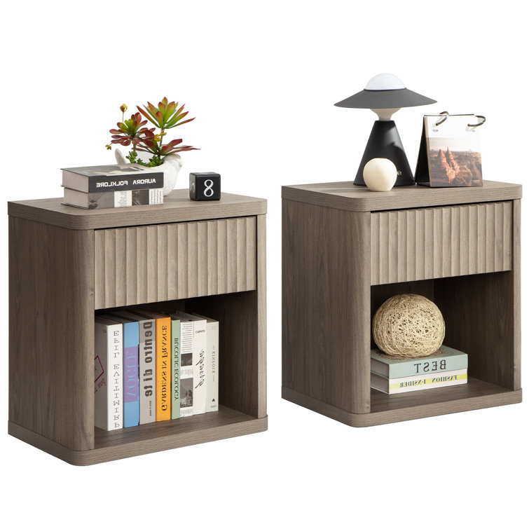 1 - Drawer Nightstand in Beige Set of 2