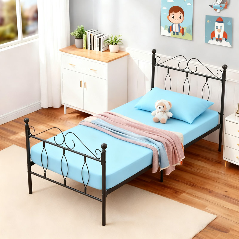 Metal Bed Frame with Crochet Design Headboard