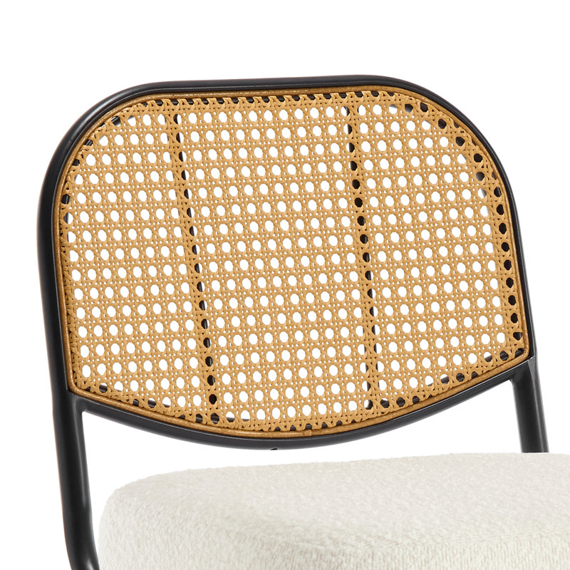 Upholstered Swivel Counter Stool With Rattan Backrest, Counter Stool (26” Seat Height), White