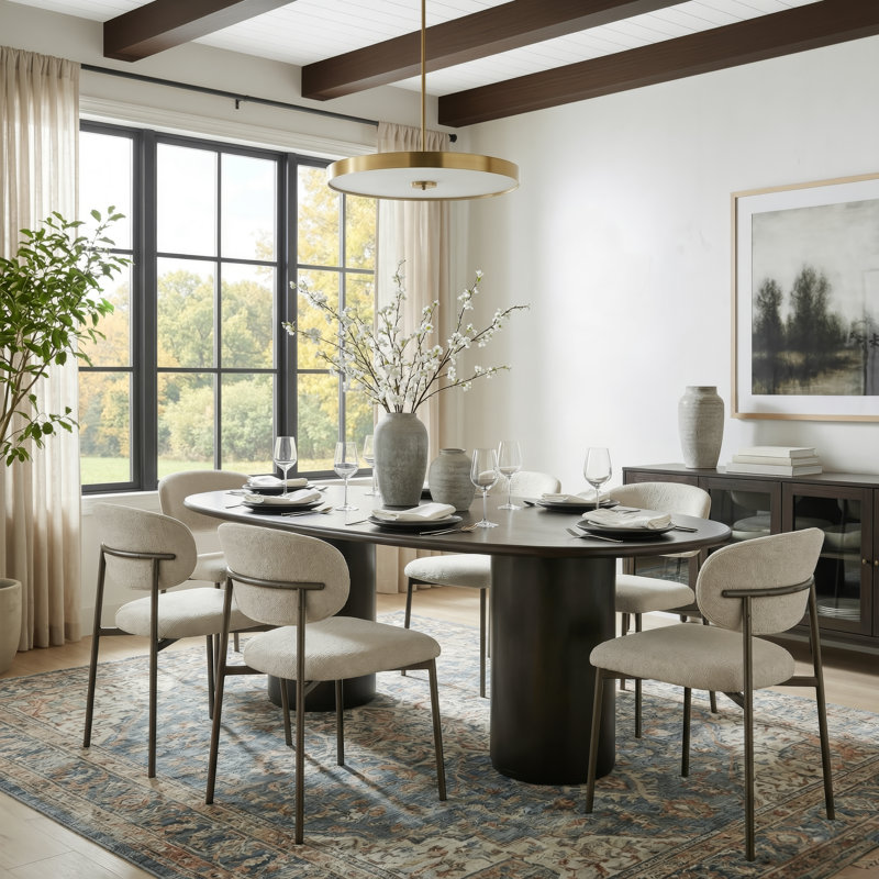 Kersten 84 In. W Oval Wood Pedestal Dining Table, Coffee Brown