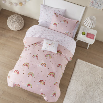 Alicia Rainbow and Metallic Stars Comforter Set with Bed Sheets