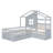 Twin Size House Bed With Sofa, Kids Platform Bed With Two Drawers And Storage Shelf-1836738634