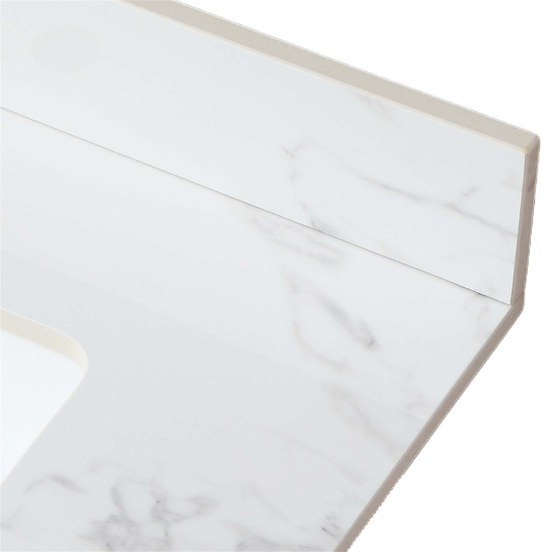 Bathroom Vanity Top,Sintered Stone Carra   Barthroom Vanity Sink Tops With Rectangular Undermount Ceramic Sink With Vanity Backsplash, Three Faucet Hole Bathroom Vanity Countertop