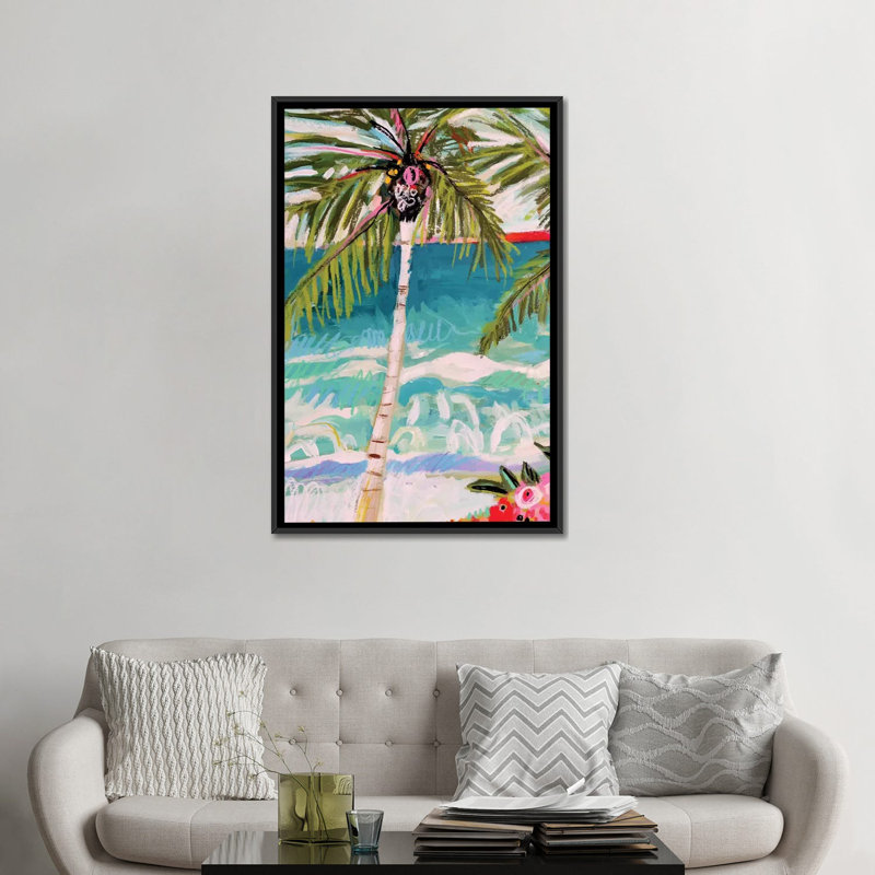 « palm tree fantaisie i », impression sur toile, H 26 po x l 18 po x P 1,5 po, Toile avec cadre noir, Pas de tapis