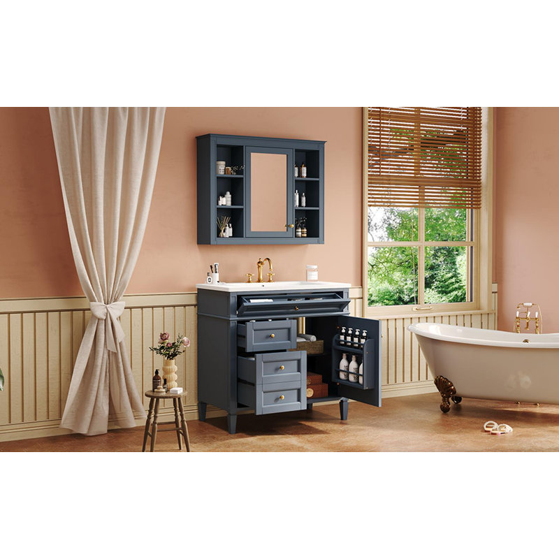 Meuble-lavabo 36 po avec armoire à pharmacie, Bleu