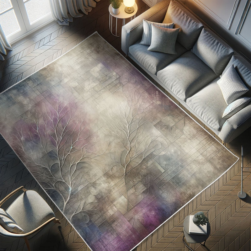 Gray and Pale Lilac Synthetic Rectangular Area Rug