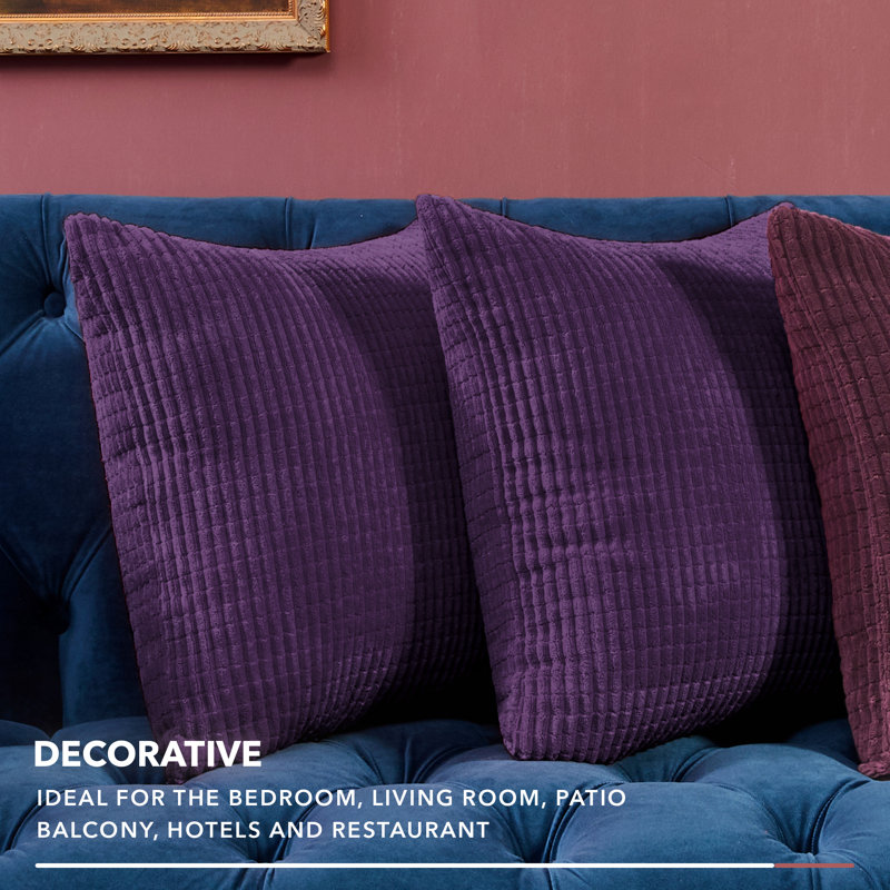 Deconov Ribbed Corduroy Square Throw Pillow Covers (Set of 2), 16" x 16", Light Purple