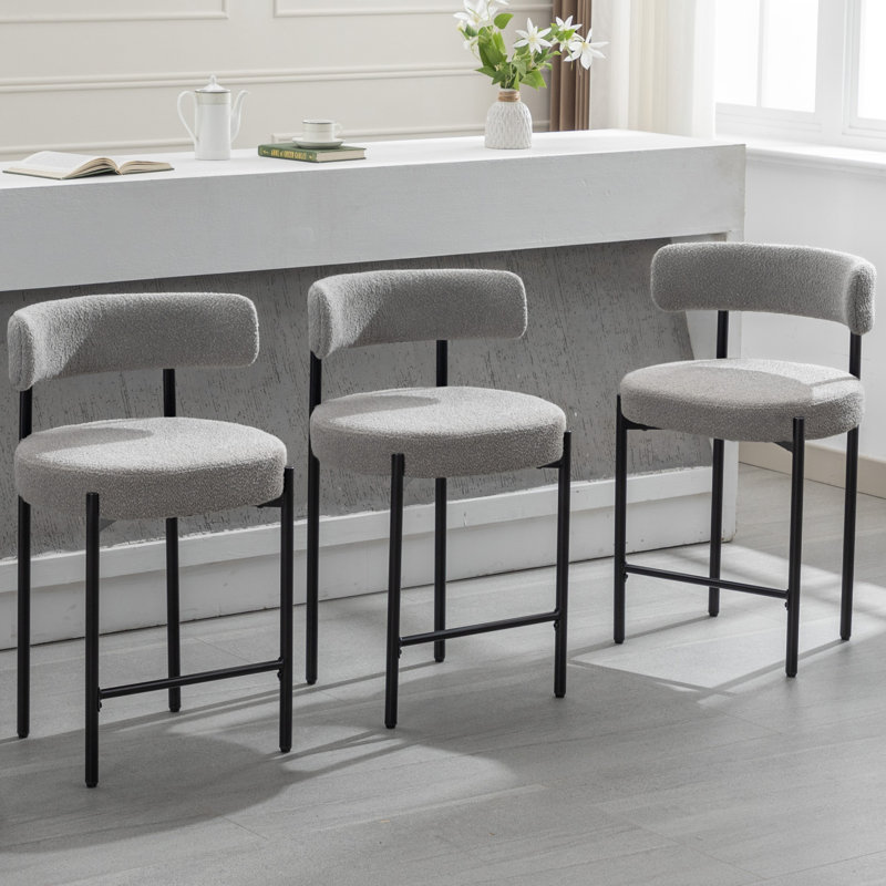 Tabouret de comptoir à dossier bas 24 po Najira, Polyester gris, 3, Noir, noir, noir, noir