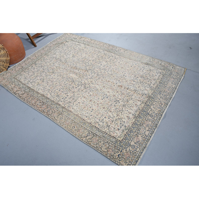 Tapis traditionnel beige à motif rétro pour décoration de salon d'inspiration turque