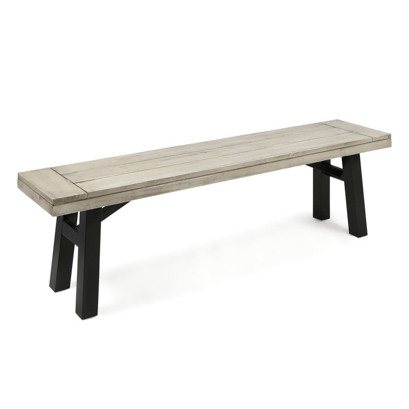 Wood Bench With Grey Finish, Weather Resistance And Delicate Slat Panels In Grey, Classic Panel Design, 600 Lbs Capacity