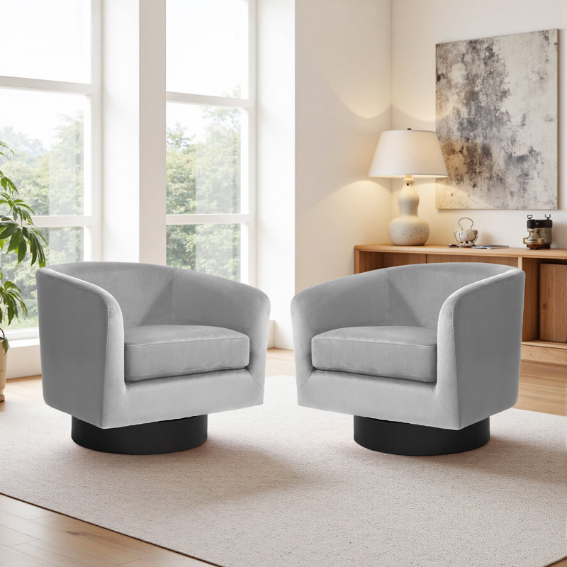 Velvet Upholstered Swivel Barrel Chair, Grey