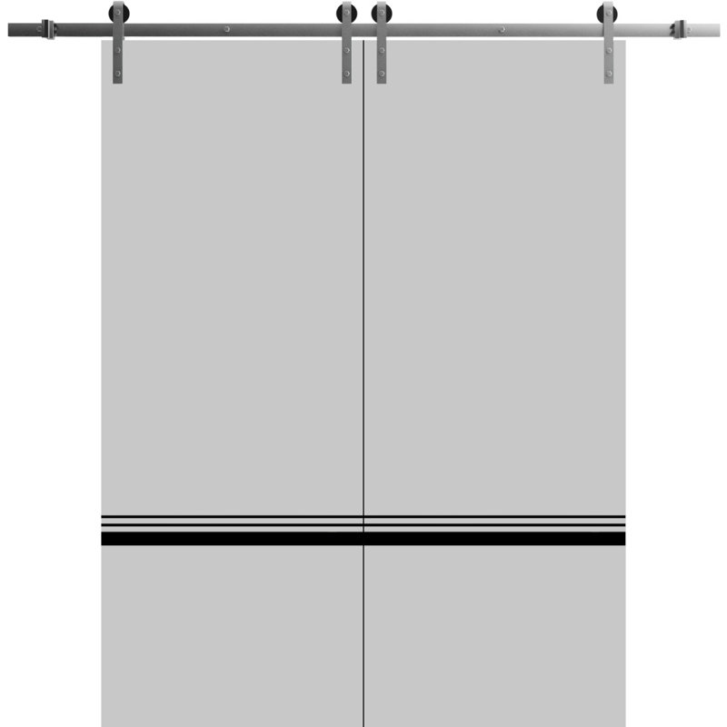 Porte de grange en bois massif massif, Gris mat, 84 po x 96 po