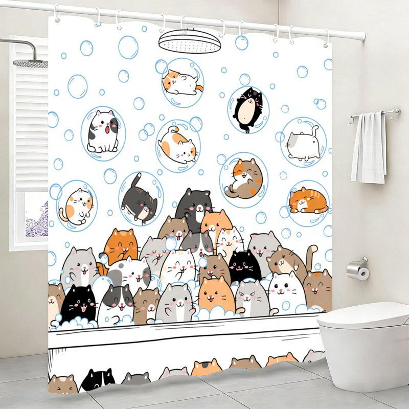 Rideau de douche Bubbly Cat Bubble Collage 72 x 72 po pour salle d'eau