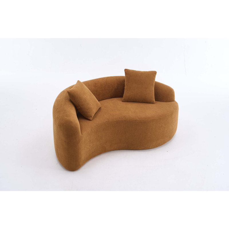 Canapé compact en chenille à double profondeur en S pour petits espaces, sans assemblage, Orange