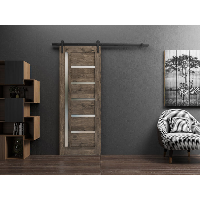 Porte de grange en bois lambrissé sans trousse de quincaillerie d’installation, Chêne cognac, 30 po x 96 po