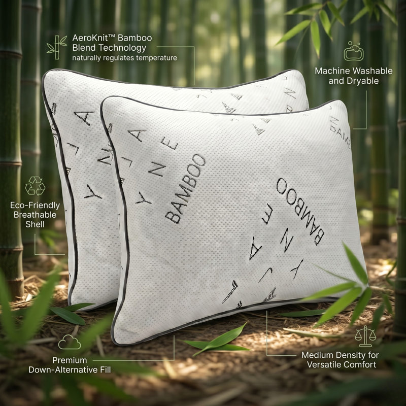 Ella Jayne Bamboo-Breeze Breathable Down Alternative Pillow with AeroKnit Technology Set of 2 - Standard Size, Standard